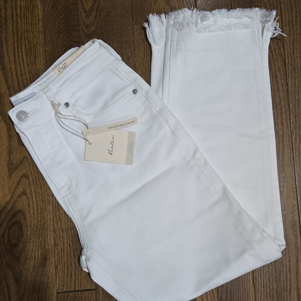 KanCan White Frayed Hem Ankle Jeans
